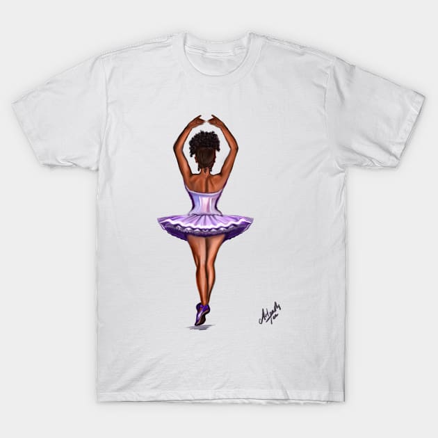 African American ballerina in purple tutu- brown skin ballerina dancing T-Shirt by Artonmytee